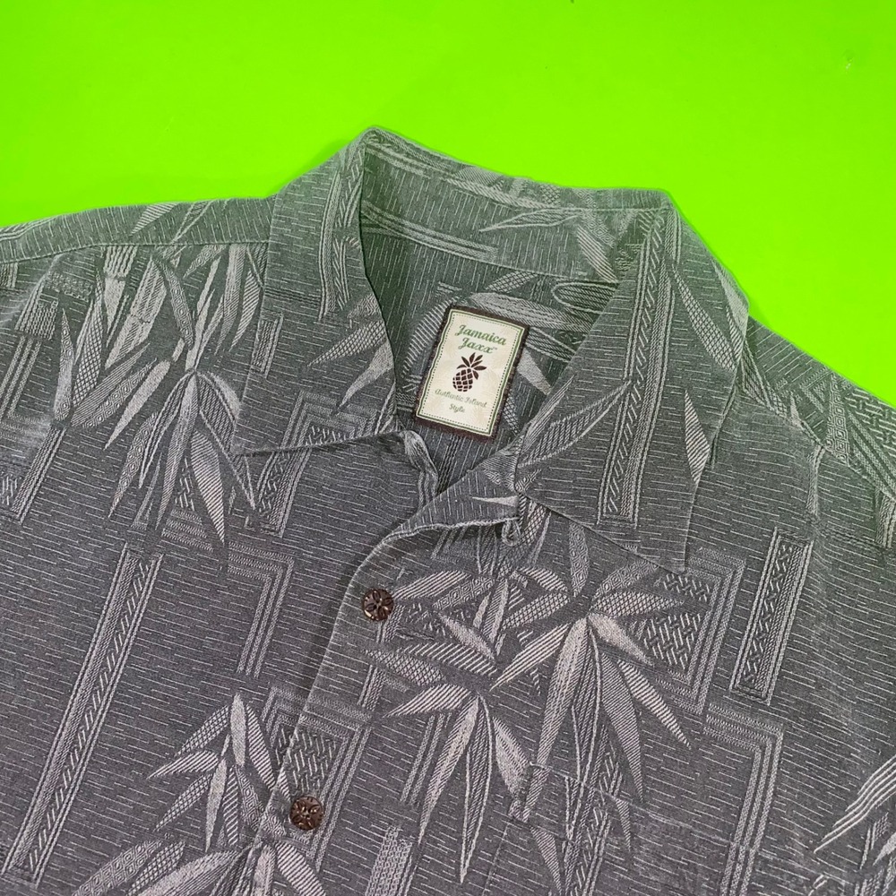 Jamaica Jaxx Mens M‎ 100% Silk Bamboo Jacquard Camp Shirt Charcoal Gray Pigment